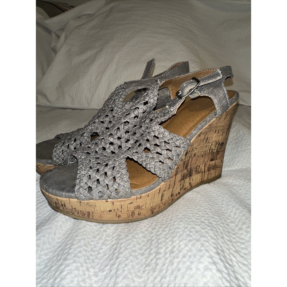 SO Woven Canvas Wedge Sandals Perchnatural Cork 4" Platform Boho Shoes Size 6.5